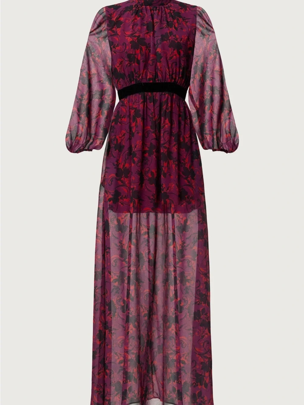 Floral Print High-Neck Long Sleeve Maxi Dress - Purple - Picture 5 of 9